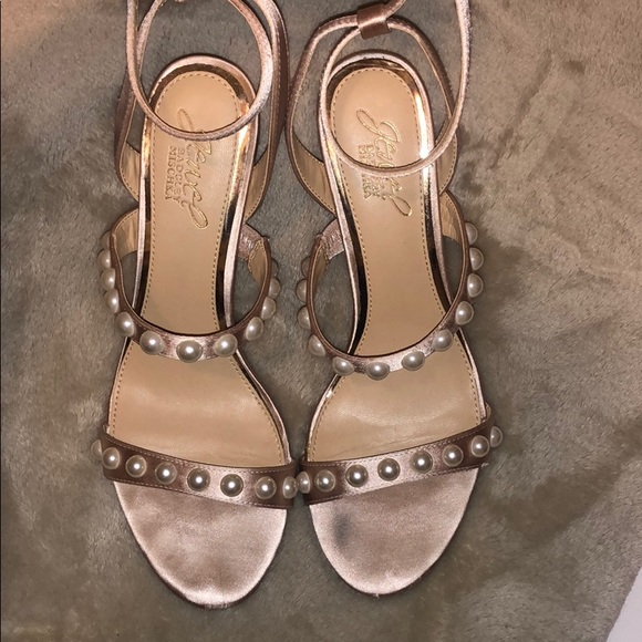 Badgley Mischka Pearl Nude Satin ankle wrap heels - Picture 2 of 5